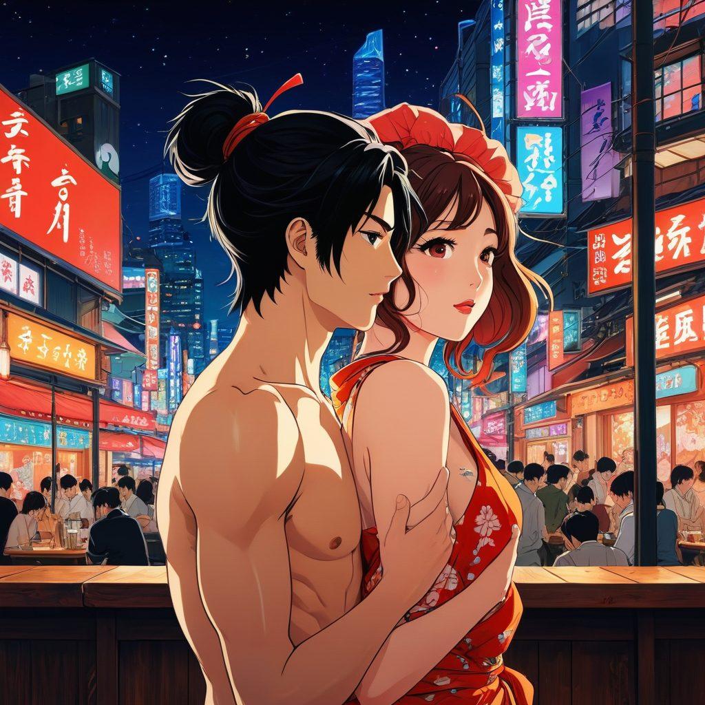 A vibrant collage of iconic hentai scenes, showcasing the diversity of erotic art and adult anime styles. Include intricate details of various characters and settings, emphasizing energy and emotion with a blend of playful and sensual elements. The background should feature a dynamic cityscape with colorful lights reflecting the genre's playful side. Highlight the fusion of traditional Japanese art with modern anime aesthetics. bold colors, dynamic compositions, manga-inspired style.